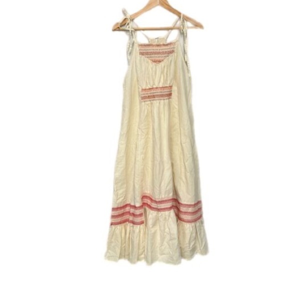 FREE PEOPLE | Another Love Smocked Midi Dress Sz S Linen Cotton Blend - Picture 3 of 8